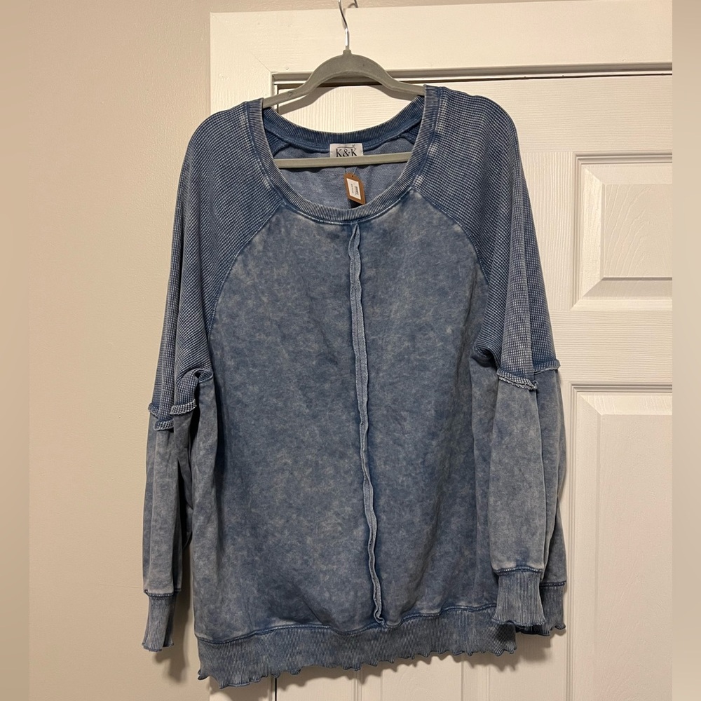 K&K denim long sleeve waffle top